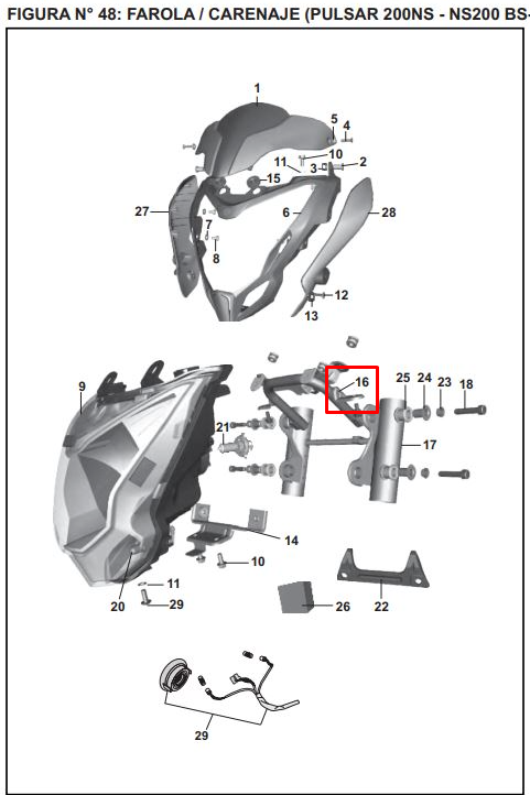 Soporte Farola PULSAR 200 NS Bajaj Original (Superior)