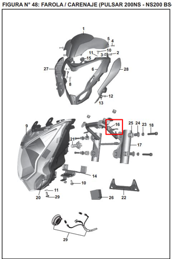 Soporte Farola PULSAR 200 NS Bajaj Original (Superior)