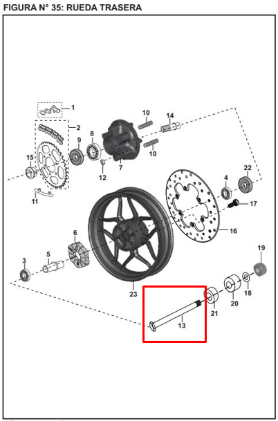 Eje Trasero de Llanta (15X320) R14 Pulsar 200 Ns Bajaj Original