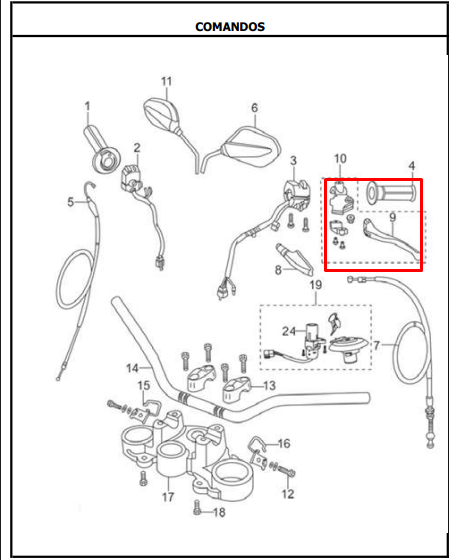 Manigueta Izquierda con Soporte TTR 125 - XM 180 Akt Original