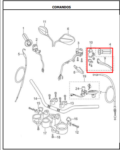 Manigueta Izquierda con Soporte TTR 125 - XM 180 Akt Original