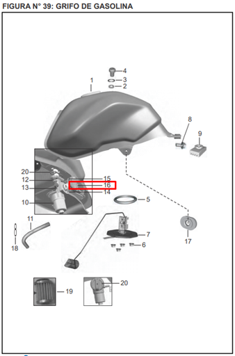 Perilla para Llave de Gasolina DISCOVER 125 ST Bajaj Original