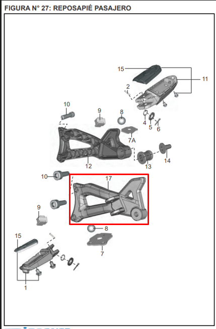 Soporte Reposapie Discover 125St Bajaj Original (Trasero Izquierdo)