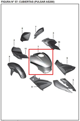 Cubierta de Tanque Pulsar 200 Ns/As - Pulsar 150 As Bajaj Original