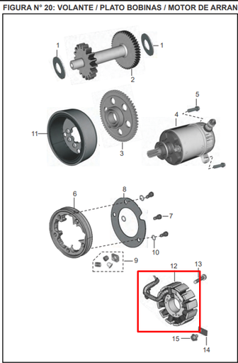 Plato de Bobinas Discover 100M/125St/135 Bajaj Original (12 Bobinas)