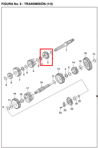 Piñon de Cuarta Eje Primario (24 Dientes) Pulsar 200 Bajaj Original