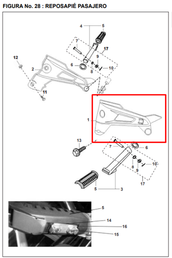 Soporte Reposapie Pulsar 180 II Bajaj Original (Trasero Izquierdo)